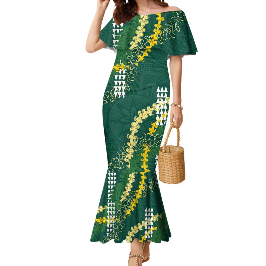 Hawaii Aloha Kakau Mermaid Dress Green Puakenikeni and Maile Lei Twist LT7 Women Green - Polynesian Pride