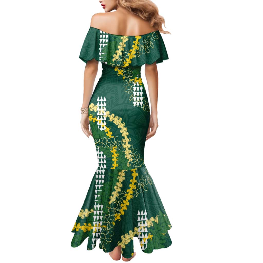 Hawaii Aloha Kakau Mermaid Dress Green Puakenikeni and Maile Lei Twist LT7 - Polynesian Pride