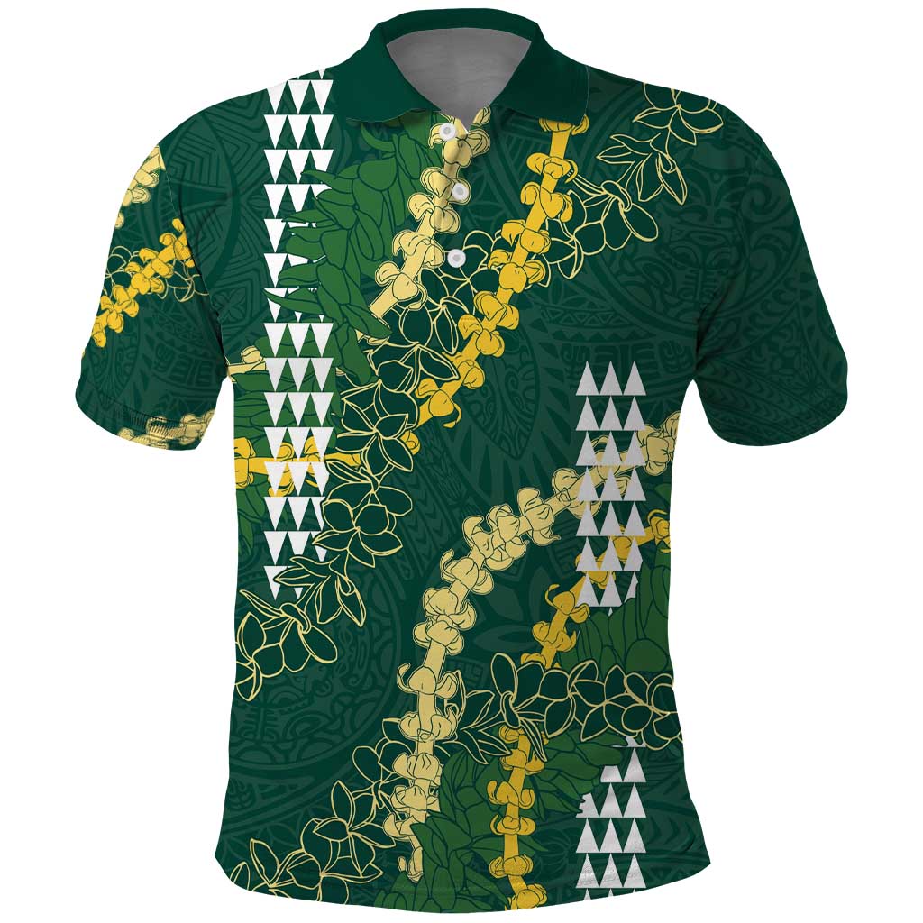 Hawaii Aloha Kakau Polo Shirt Green Puakenikeni and Maile Lei Twist LT7 Green - Polynesian Pride