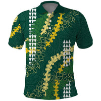Hawaii Aloha Kakau Polo Shirt Green Puakenikeni and Maile Lei Twist LT7 Green - Polynesian Pride