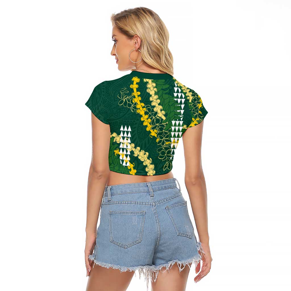 Hawaii Aloha Kakau Raglan Cropped T Shirt Green Puakenikeni and Maile Lei Twist LT7 - Polynesian Pride