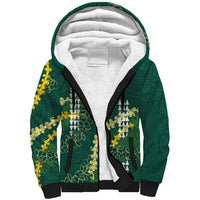 Hawaii Aloha Kakau Sherpa Hoodie Green Puakenikeni and Maile Lei Twist LT7 Unisex Green - Polynesian Pride