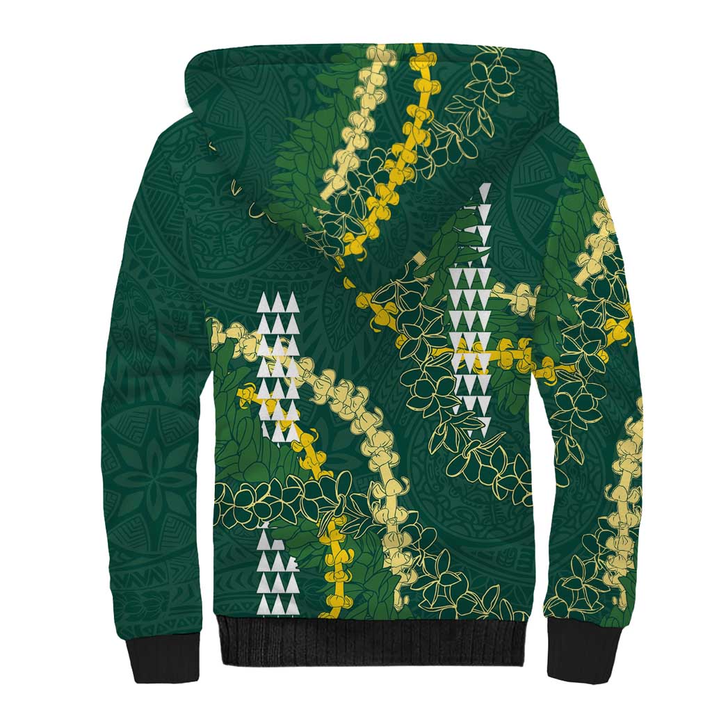 Hawaii Aloha Kakau Sherpa Hoodie Green Puakenikeni and Maile Lei Twist LT7 - Polynesian Pride