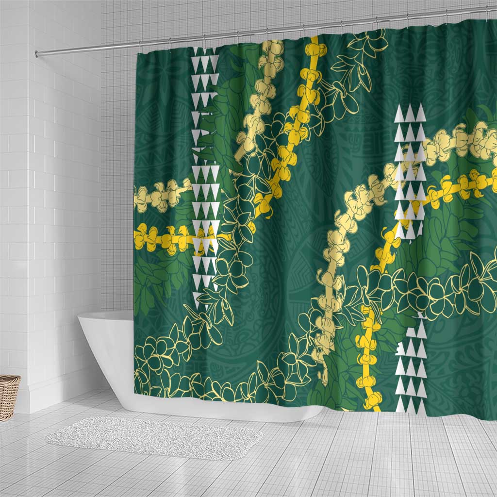 Hawaii Aloha Kakau Shower Curtain Green Puakenikeni and Maile Lei Twist LT7 - Polynesian Pride