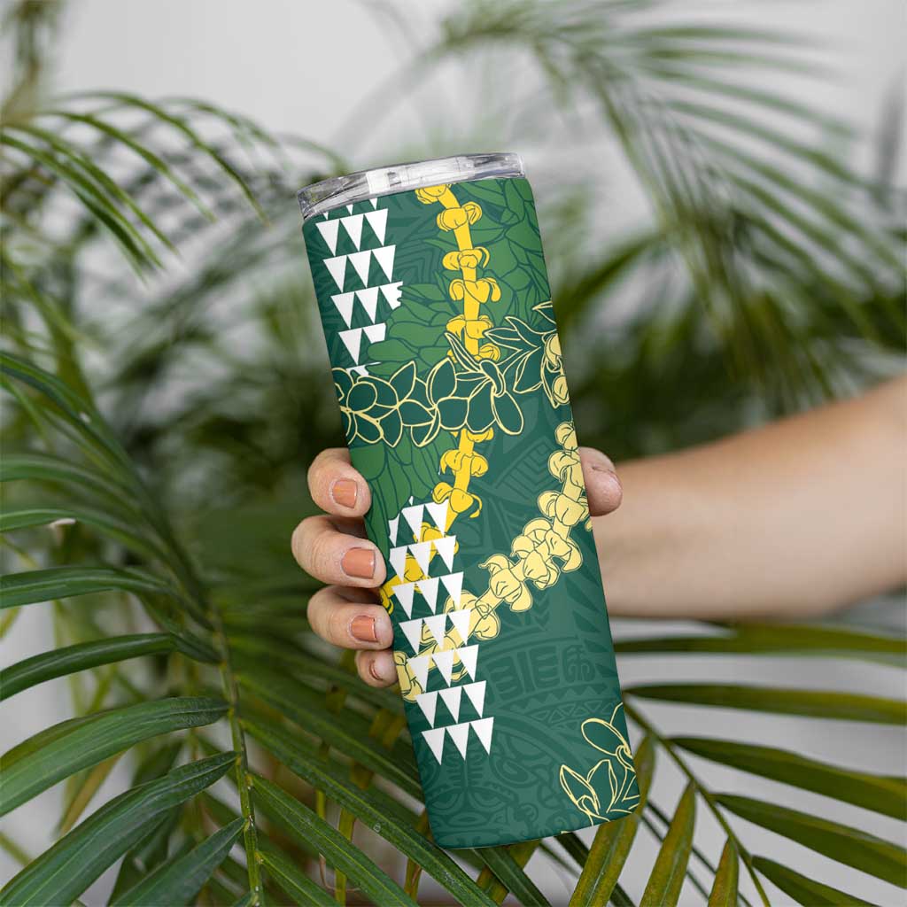 Hawaii Aloha Kakau Skinny Tumbler Green Puakenikeni and Maile Lei Twist LT7 - Polynesian Pride