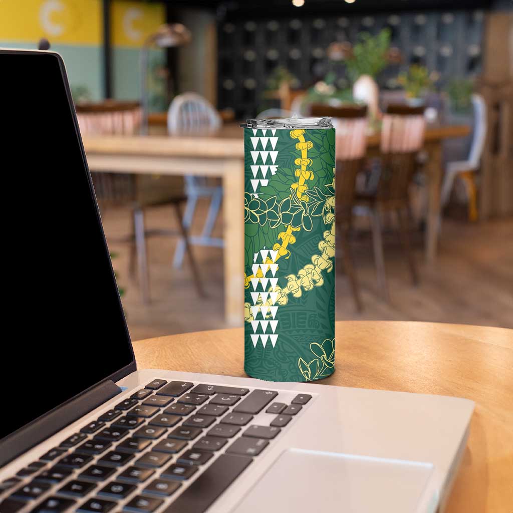 Hawaii Aloha Kakau Skinny Tumbler Green Puakenikeni and Maile Lei Twist LT7 - Polynesian Pride