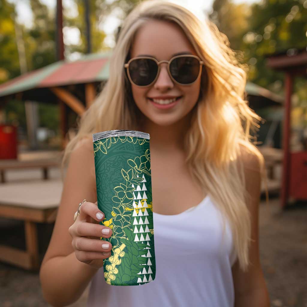 Hawaii Aloha Kakau Skinny Tumbler Green Puakenikeni and Maile Lei Twist LT7 - Polynesian Pride