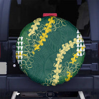 Hawaii Aloha Kakau Spare Tire Cover Green Puakenikeni and Maile Lei Twist LT7 No hole Green - Polynesian Pride