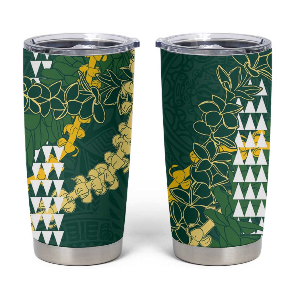Hawaii Aloha Kakau Tumbler Cup Green Puakenikeni and Maile Lei Twist LT7 Green - Polynesian Pride