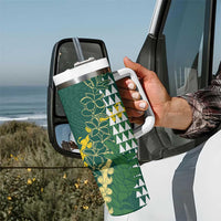 Hawaii Aloha Kakau Tumbler With Handle Green Puakenikeni and Maile Lei Twist LT7 - Polynesian Pride