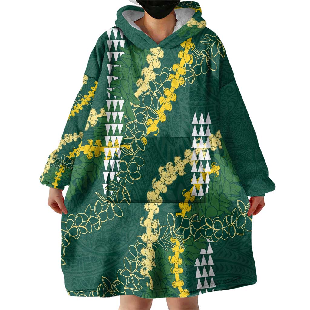 Hawaii Aloha Kakau Wearable Blanket Hoodie Green Puakenikeni and Maile Lei Twist LT7 - Polynesian Pride