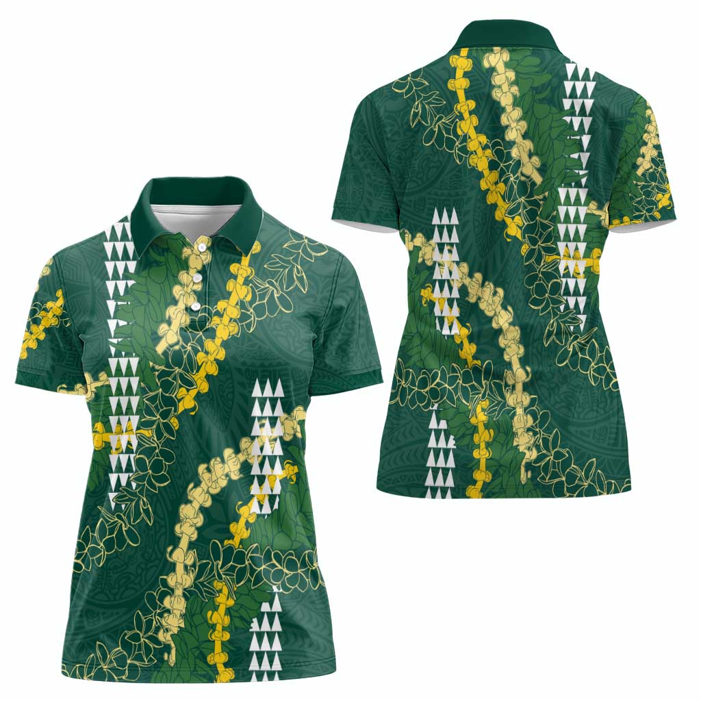 Hawaii Aloha Kakau Women Polo Shirt Green Puakenikeni and Maile Lei Twist LT7 - Polynesian Pride