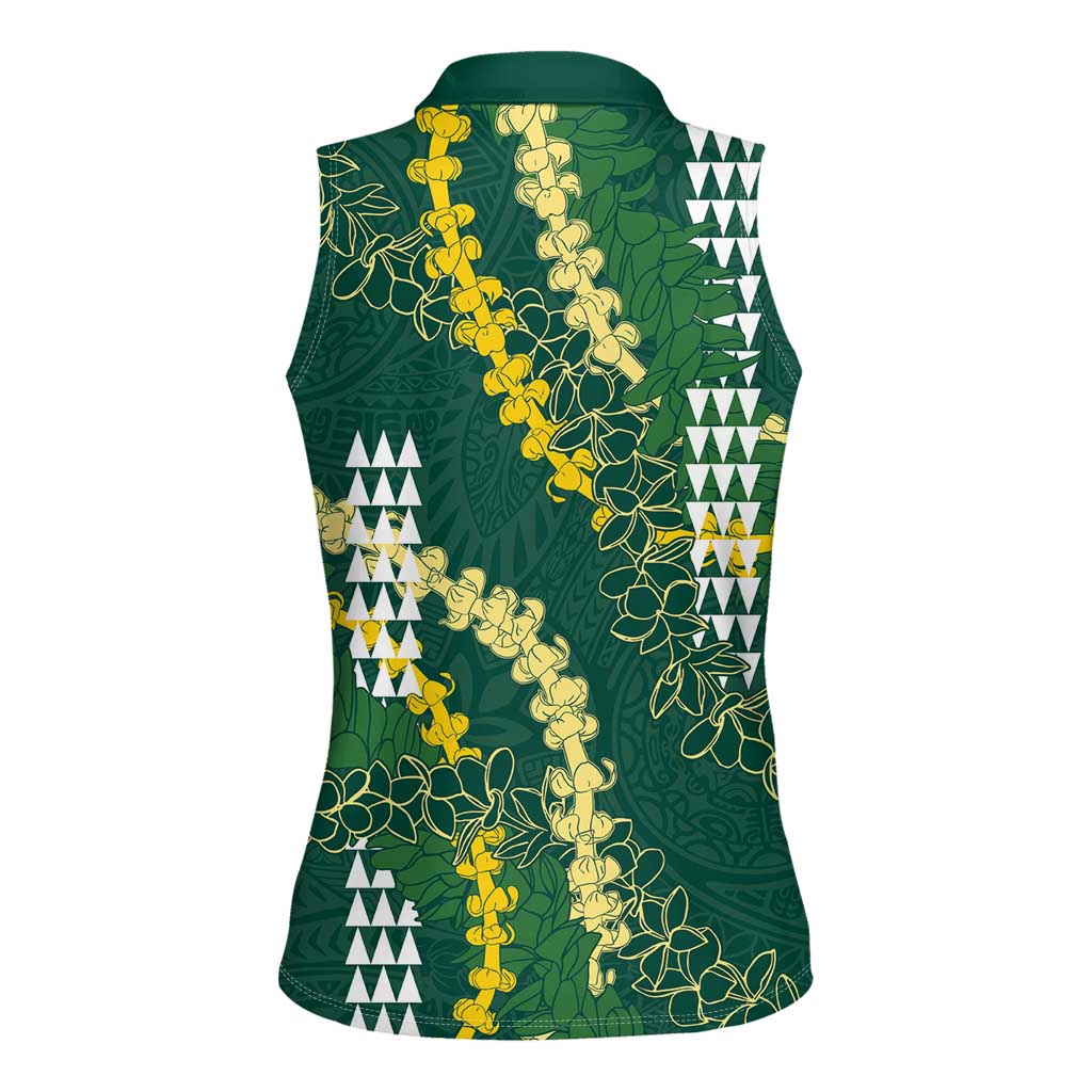 Hawaii Aloha Kakau Women Sleeveless Polo Shirt Green Puakenikeni and Maile Lei Twist LT7 - Polynesian Pride