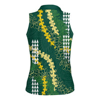 Hawaii Aloha Kakau Women Sleeveless Polo Shirt Green Puakenikeni and Maile Lei Twist LT7 - Polynesian Pride