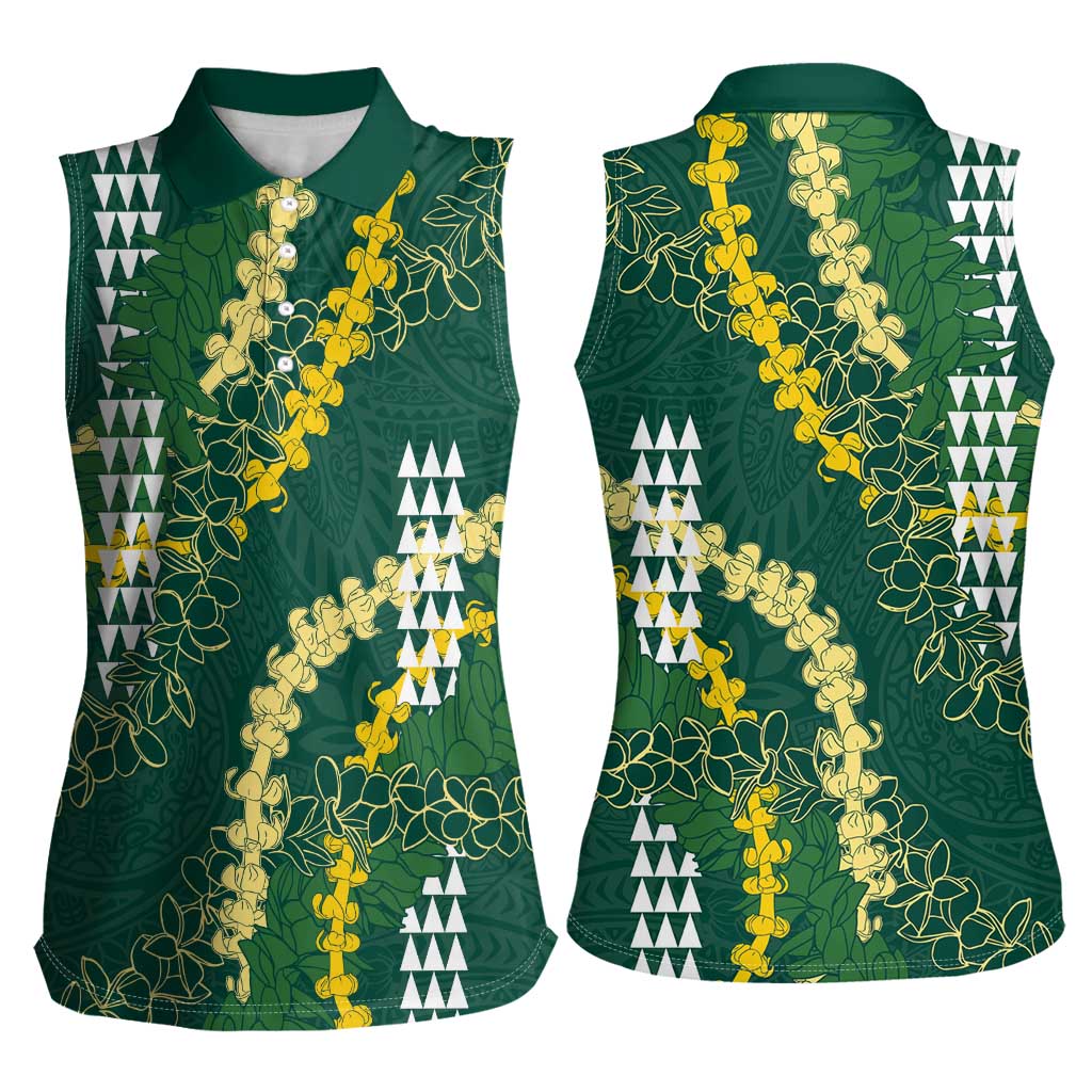 Hawaii Aloha Kakau Women Sleeveless Polo Shirt Green Puakenikeni and Maile Lei Twist LT7 - Polynesian Pride