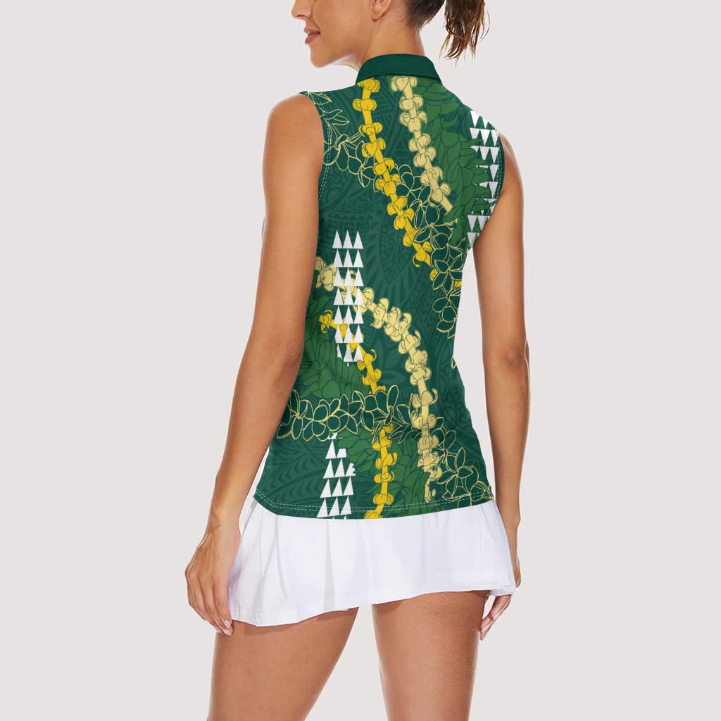Hawaii Aloha Kakau Women Sleeveless Polo Shirt Green Puakenikeni and Maile Lei Twist LT7 - Polynesian Pride