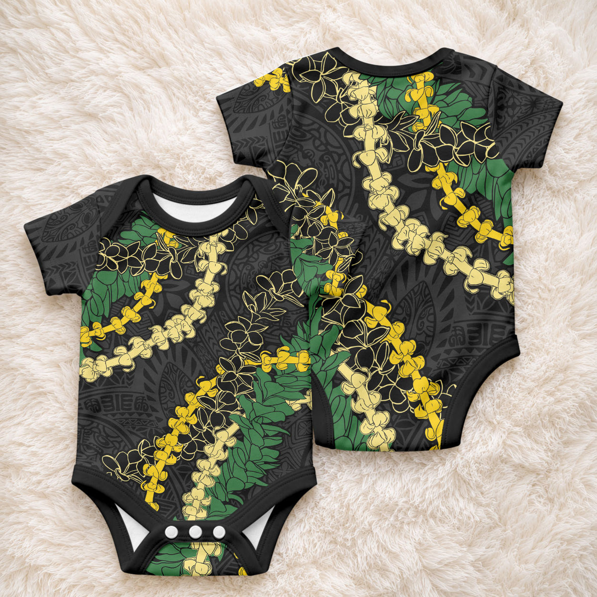 Hawaii Puakenikeni - Maile Lei Baby Onesie Obsidian Black
