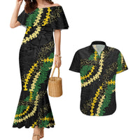 Hawaii Puakenikeni - Maile Lei Couples Matching Mermaid Dress and Hawaiian Shirt Obsidian Black LT7 Black - Polynesian Pride