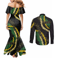 Hawaii Puakenikeni - Maile Lei Couples Matching Mermaid Dress and Long Sleeve Button Shirt Obsidian Black LT7 - Polynesian Pride