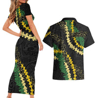 Hawaii Puakenikeni - Maile Lei Couples Matching Short Sleeve Bodycon Dress and Hawaiian Shirt Obsidian Black LT7 - Polynesian Pride