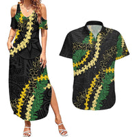 Hawaii Puakenikeni - Maile Lei Couples Matching Summer Maxi Dress and Hawaiian Shirt Obsidian Black LT7 Black - Polynesian Pride