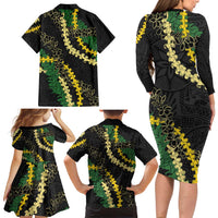 Hawaii Puakenikeni - Maile Lei Family Matching Long Sleeve Bodycon Dress and Hawaiian Shirt Obsidian Black LT7 - Polynesian Pride