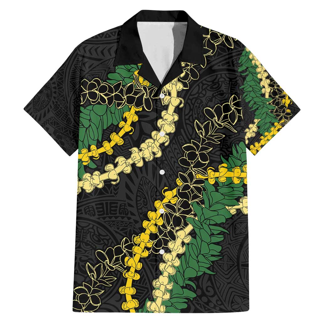 Hawaii Puakenikeni - Maile Lei Family Matching Mermaid Dress and Hawaiian Shirt Obsidian Black LT7 Dad's Shirt - Short Sleeve Black - Polynesian Pride