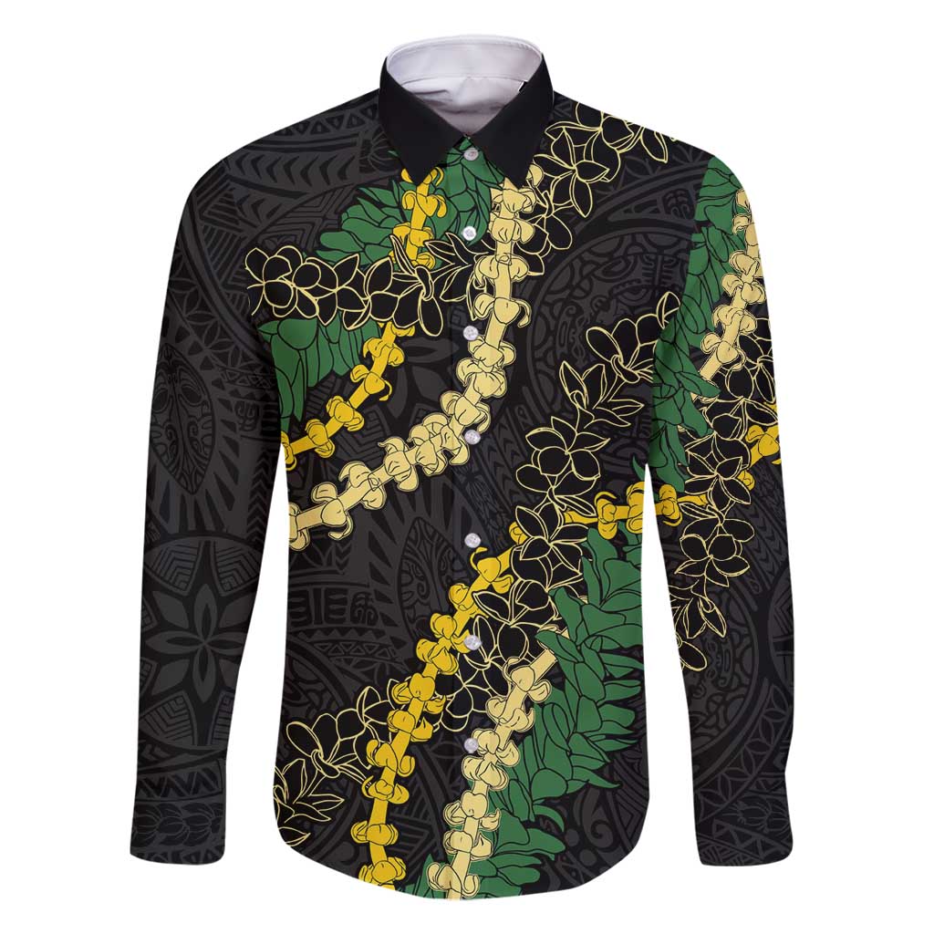 Hawaii Puakenikeni - Maile Lei Family Matching Mermaid Dress and Hawaiian Shirt Obsidian Black LT7 Dad's Shirt - Long Sleeve Black - Polynesian Pride