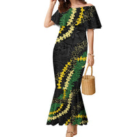 Hawaii Puakenikeni - Maile Lei Family Matching Mermaid Dress and Hawaiian Shirt Obsidian Black LT7 Mom's Dress Black - Polynesian Pride