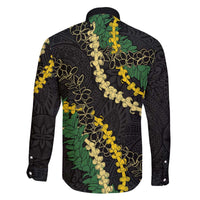 Hawaii Puakenikeni - Maile Lei Family Matching Off The Shoulder Long Sleeve Dress and Hawaiian Shirt Obsidian Black LT7 - Polynesian Pride