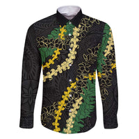 Hawaii Puakenikeni - Maile Lei Family Matching Off Shoulder Maxi Dress and Hawaiian Shirt Obsidian Black LT7 Dad's Shirt - Long Sleeve Black - Polynesian Pride