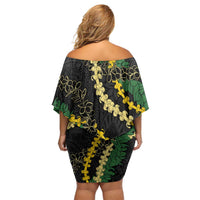 Hawaii Puakenikeni - Maile Lei Family Matching Off Shoulder Short Dress and Hawaiian Shirt Obsidian Black LT7 - Polynesian Pride