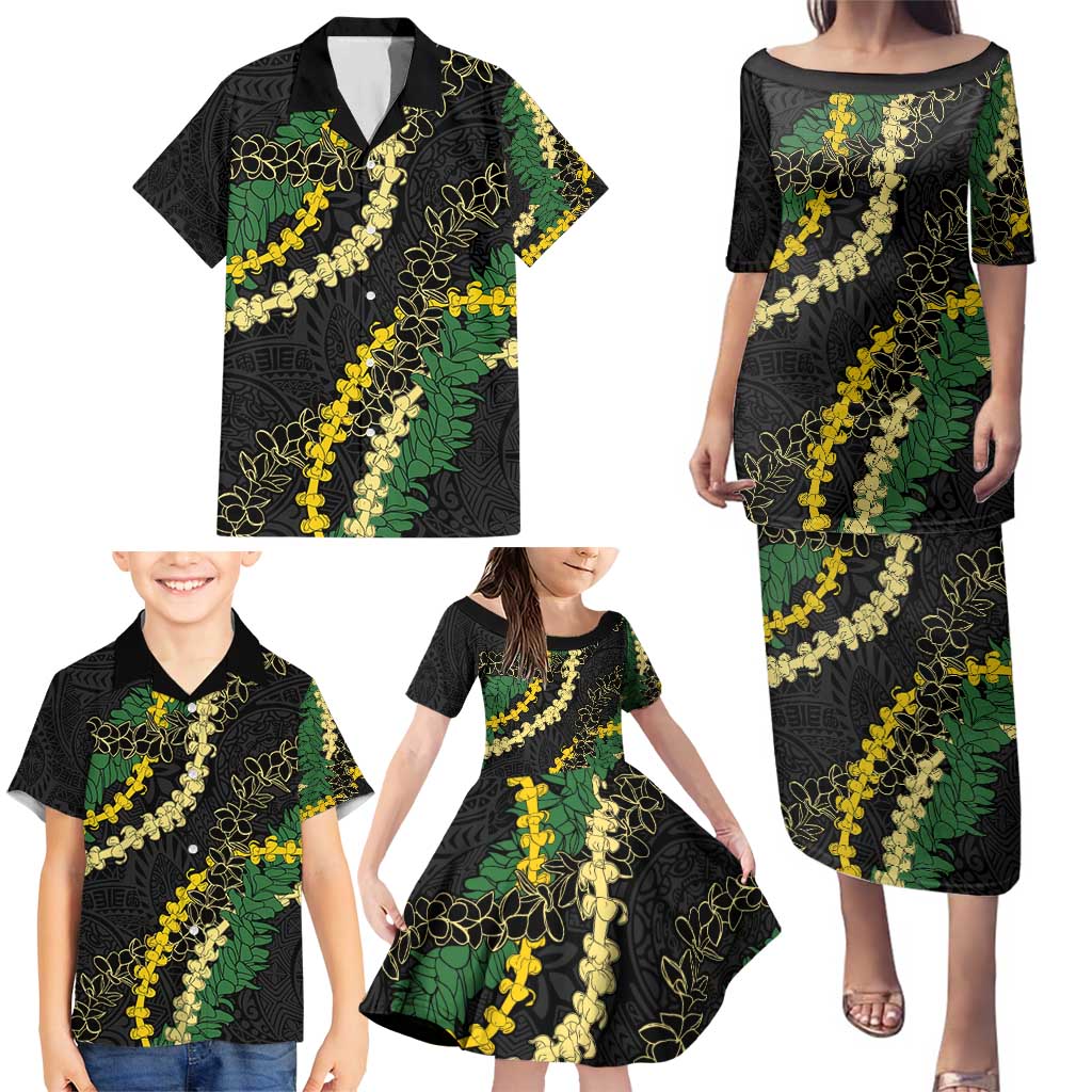 Hawaii Puakenikeni - Maile Lei Family Matching Puletasi and Hawaiian Shirt Obsidian Black LT7 - Polynesian Pride