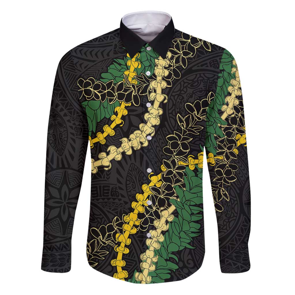 Hawaii Puakenikeni - Maile Lei Family Matching Puletasi and Hawaiian Shirt Obsidian Black LT7 Dad's Shirt - Long Sleeve Black - Polynesian Pride