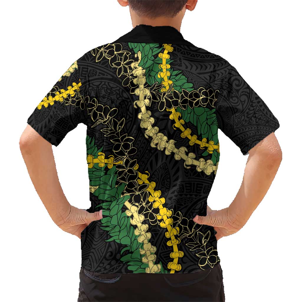 Hawaii Puakenikeni - Maile Lei Family Matching Short Sleeve Bodycon Dress and Hawaiian Shirt Obsidian Black LT7 - Polynesian Pride