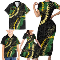 Hawaii Puakenikeni - Maile Lei Family Matching Short Sleeve Bodycon Dress and Hawaiian Shirt Obsidian Black LT7 - Polynesian Pride