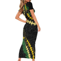 Hawaii Puakenikeni - Maile Lei Family Matching Short Sleeve Bodycon Dress and Hawaiian Shirt Obsidian Black LT7 - Polynesian Pride