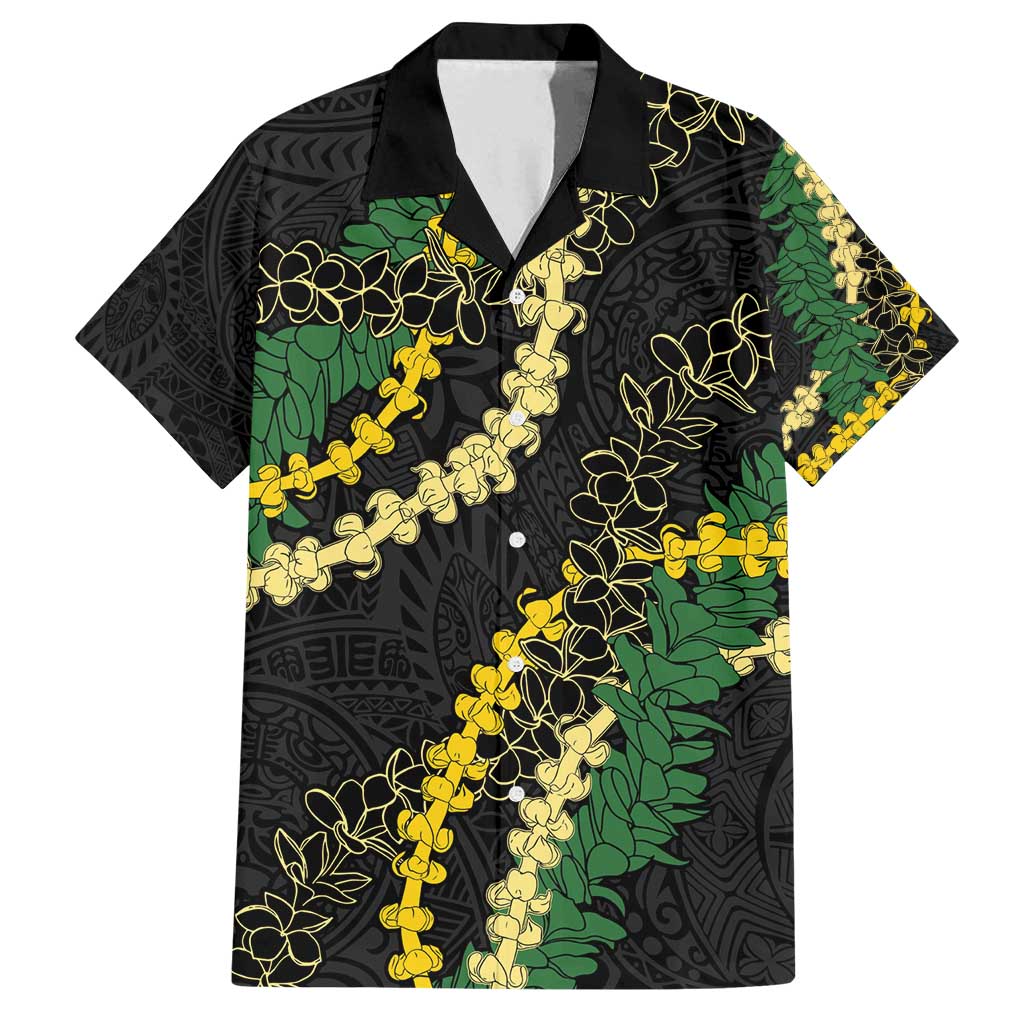 Hawaii Puakenikeni - Maile Lei Family Matching Summer Maxi Dress and Hawaiian Shirt Obsidian Black LT7 Dad's Shirt - Short Sleeve Black - Polynesian Pride
