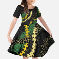 Hawaii Puakenikeni - Maile Lei Family Matching Tank Maxi Dress and Hawaiian Shirt Obsidian Black LT7 Daughter's Dress Black - Polynesian Pride
