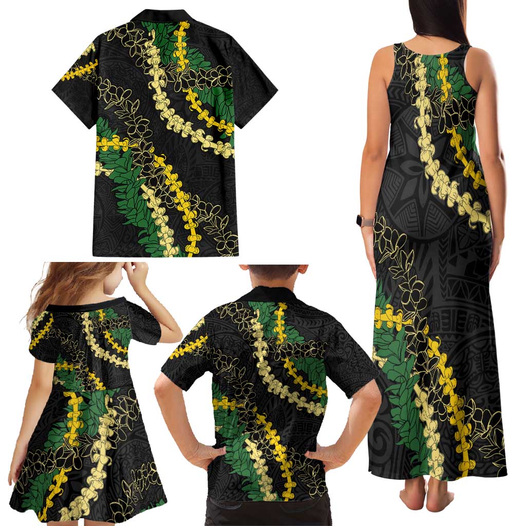 Hawaii Puakenikeni - Maile Lei Family Matching Tank Maxi Dress and Hawaiian Shirt Obsidian Black LT7 - Polynesian Pride