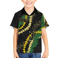 Hawaii Puakenikeni - Maile Lei Family Matching Tank Maxi Dress and Hawaiian Shirt Obsidian Black LT7 Son's Shirt Black - Polynesian Pride