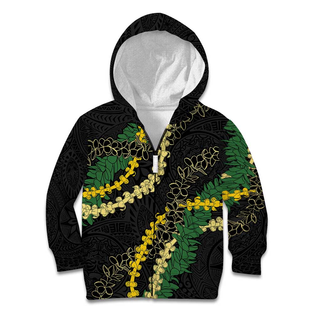 Hawaii Puakenikeni - Maile Lei Kid Hoodie Obsidian Black LT7 Zip Hoodie Black - Polynesian Pride