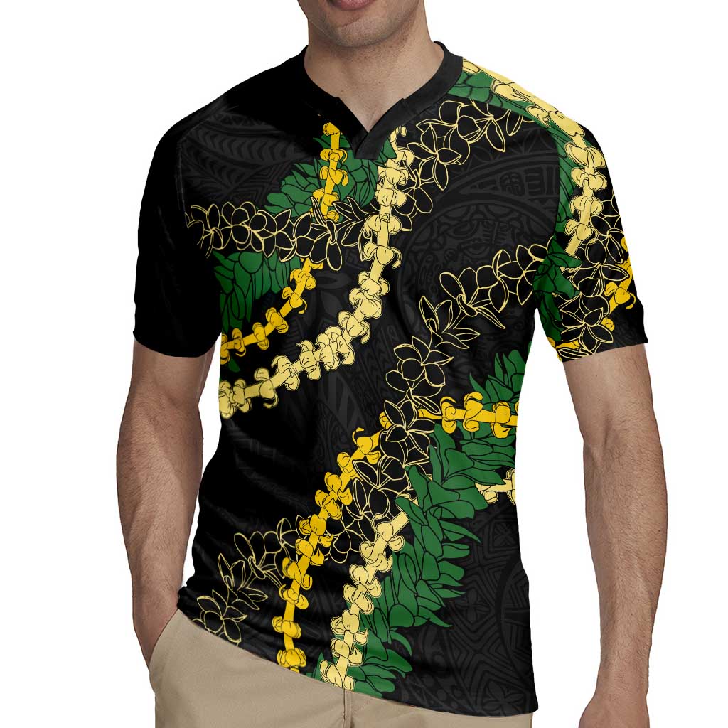 Hawaii Puakenikeni - Maile Lei Rugby Jersey Obsidian Black LT7 - Polynesian Pride