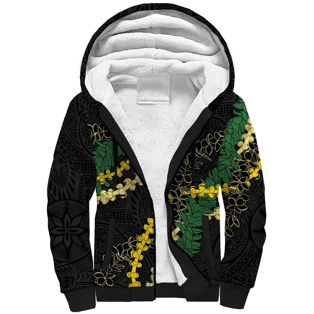Hawaii Puakenikeni - Maile Lei Sherpa Hoodie Obsidian Black LT7 Unisex Black - Polynesian Pride
