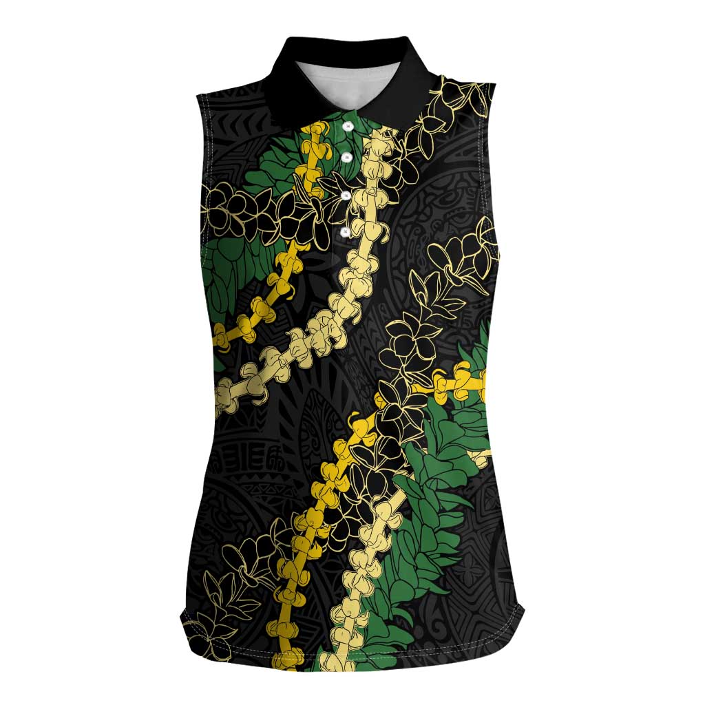 Hawaii Puakenikeni - Maile Lei Women Sleeveless Polo Shirt Obsidian Black LT7 Female Black - Polynesian Pride