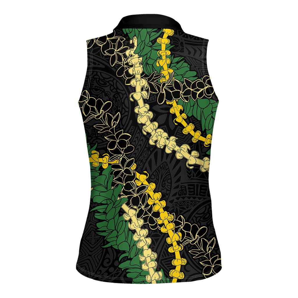 Hawaii Puakenikeni - Maile Lei Women Sleeveless Polo Shirt Obsidian Black LT7 - Polynesian Pride