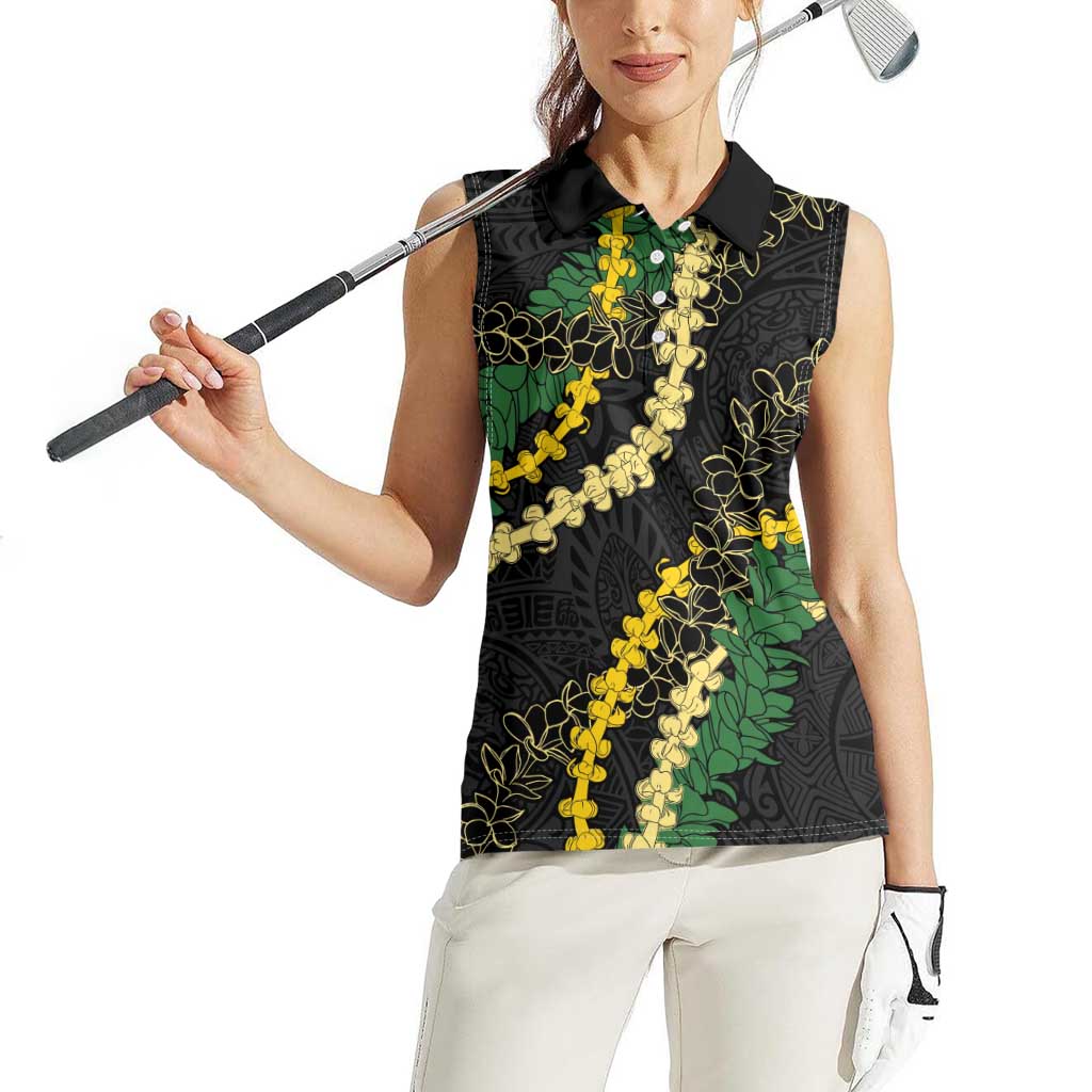 Hawaii Puakenikeni - Maile Lei Women Sleeveless Polo Shirt Obsidian Black LT7 - Polynesian Pride