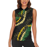 Hawaii Puakenikeni - Maile Lei Women Sleeveless Polo Shirt Obsidian Black LT7 - Polynesian Pride