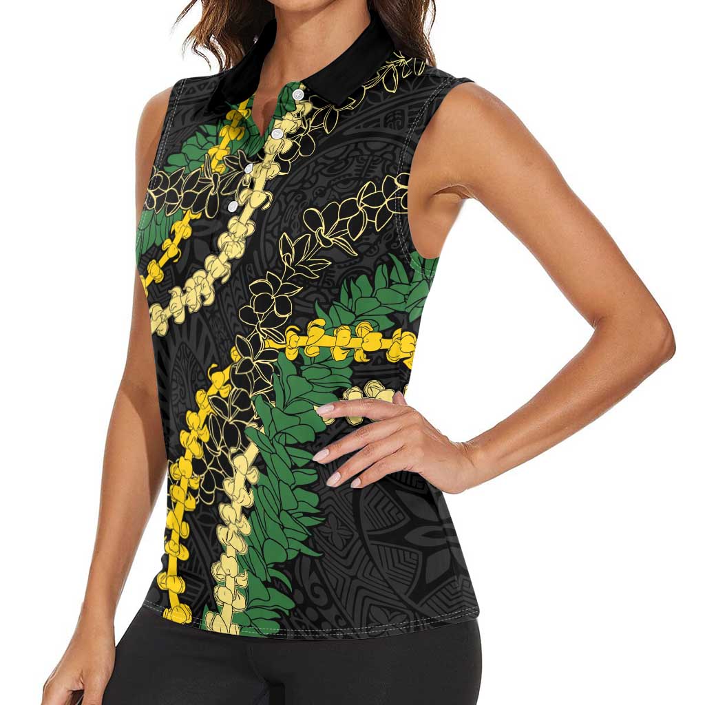 Hawaii Puakenikeni - Maile Lei Women Sleeveless Polo Shirt Obsidian Black LT7 - Polynesian Pride