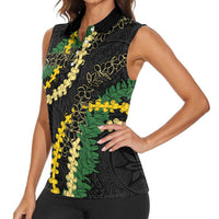 Hawaii Puakenikeni - Maile Lei Women Sleeveless Polo Shirt Obsidian Black LT7 - Polynesian Pride